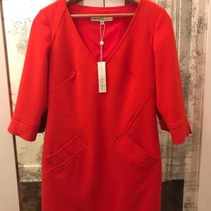 Trina Turk Coral Red 3/4 Sleeve Dress w/pockets